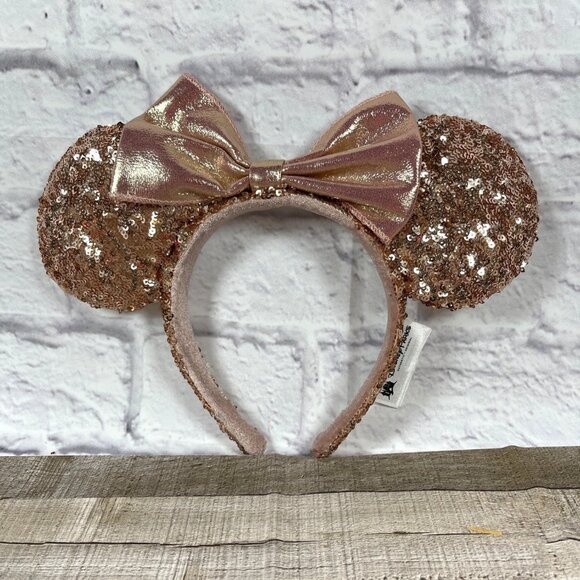 Disney Parks Accessories - Rose Gold Walt Disney Parks Minnie Mickey Mouse Ears Headband Bow Pink Sequins